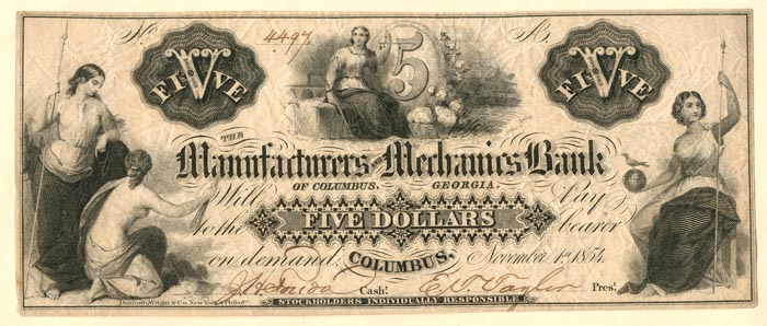 Manufacturers and Mechanics Bank - Obsolete Banknote